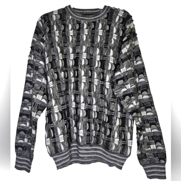 Vintage Protege Sweater Coogi Style Black Grey Textured Biggie Cosby 90s L NWT - Picture 1 of 11